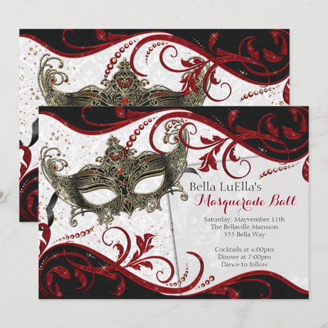 Masquerade Birthday Event Party Invitations (Front/Back)