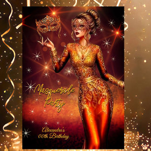 Masquerade Birthday Gold Copper Stunning Dress Invitation