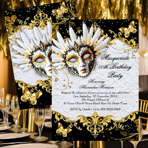 Masquerade birthday Party Gold Black White Mask Invitation
