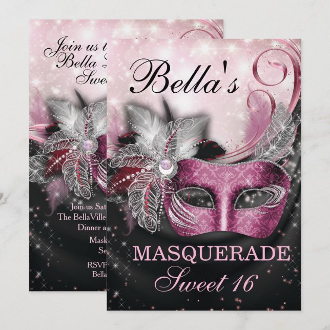 Masquerade Birthday Party Invitations (Front/Back)