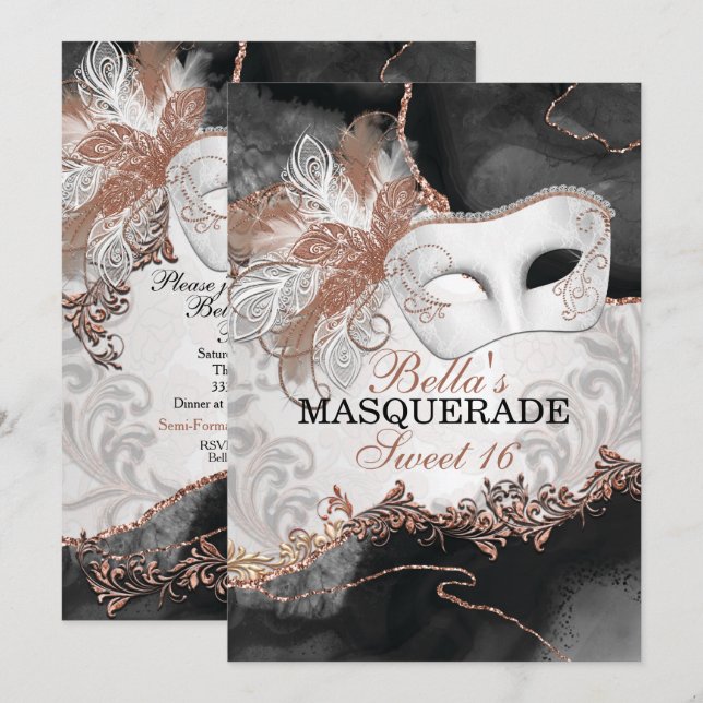 Masquerade Birthday Party Invitations (Front/Back)