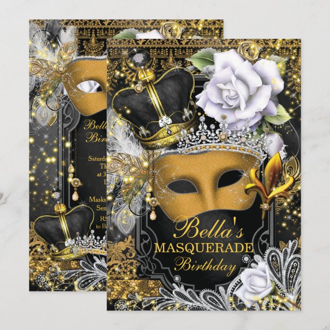 Masquerade Birthday Party Invitations (Front/Back)