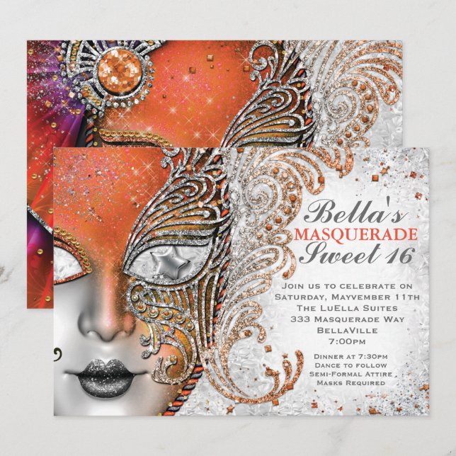 Masquerade Birthday Party Invitations (Front/Back)