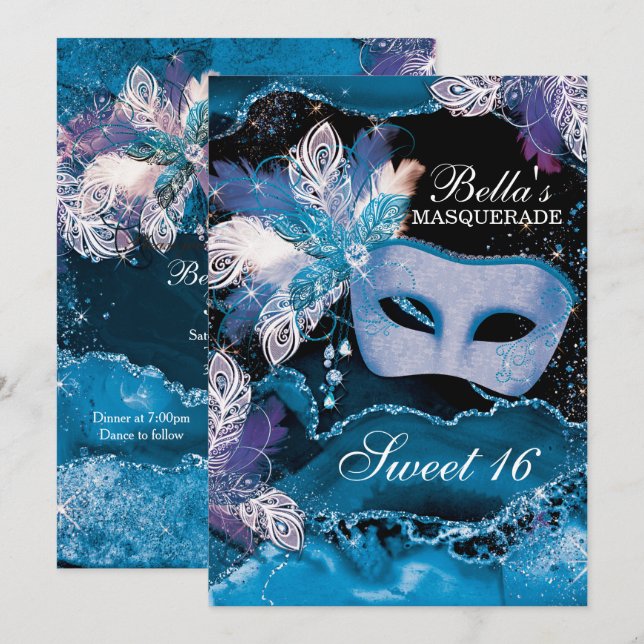 Masquerade Birthday Party Invitations (Front/Back)