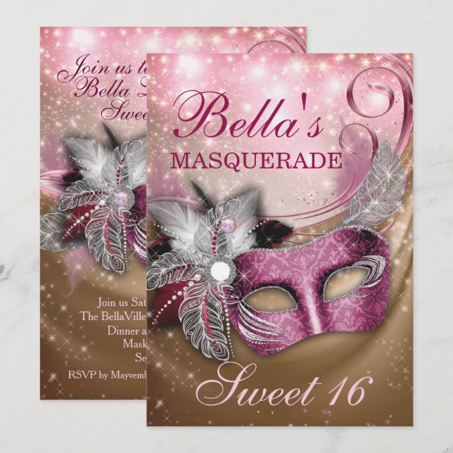 Masquerade Birthday Party Invitations (Front/Back)