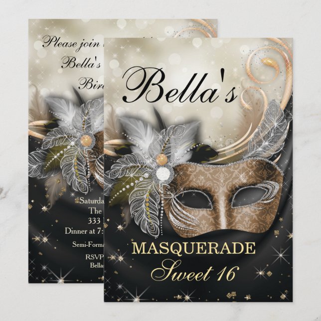 Masquerade Birthday Party Invitations (Front/Back)