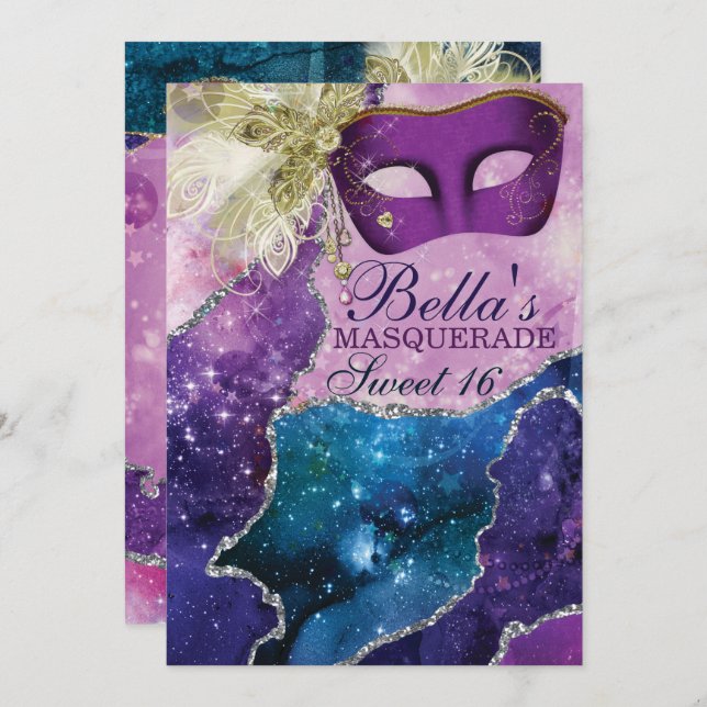 Masquerade Birthday Party Invitations (Front/Back)
