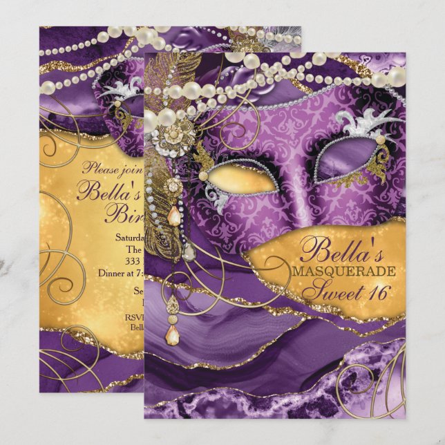 Masquerade Birthday Party Invitations (Front/Back)