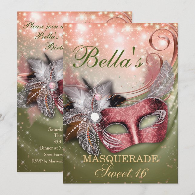 Masquerade Birthday Party Invitations (Front/Back)