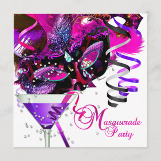 Masquerade Birthday Party Mask Pink Martini Invitation