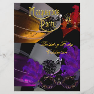 Masquerade Birthday Party Purple Red Black Masks Invitation