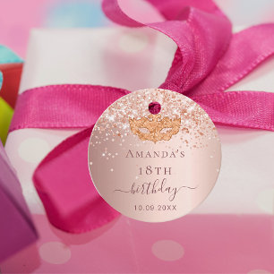 Masquerade birthday rose gold glitter thank you favour tags