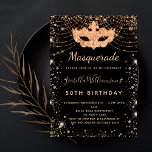 Masquerade black gold birthday party luxury invitation<br><div class="desc">For an elegant Masquerade,  50th (or any age) birthday.  A stylish black background. Decorated with faux gold glitter dust and a masquerade mask.  Personalize and add a name,  age and party details. The name is written with a hand lettered style script</div>