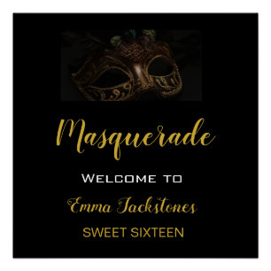 Masquerade Black & Gold Birthday Party  Poster