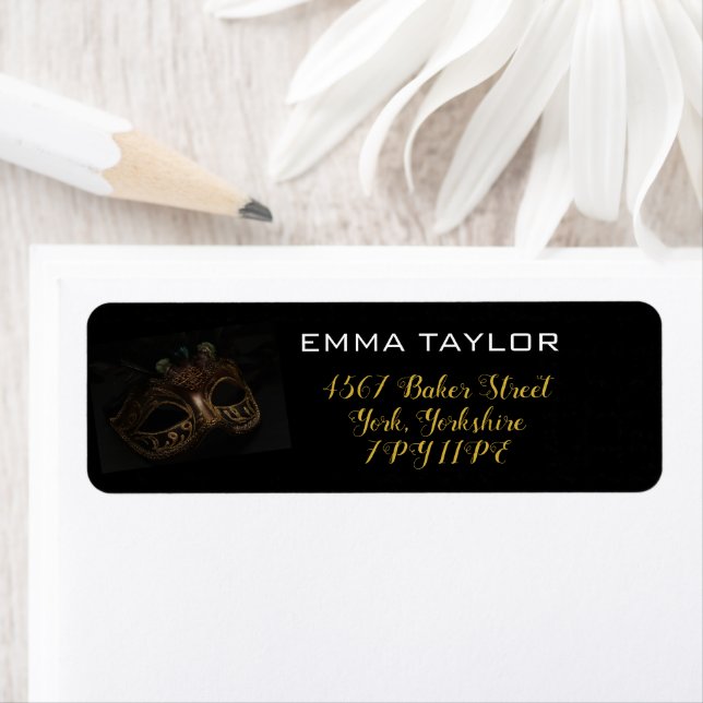 Masquerade Black & Gold Birthday Return Address  (Insitu)