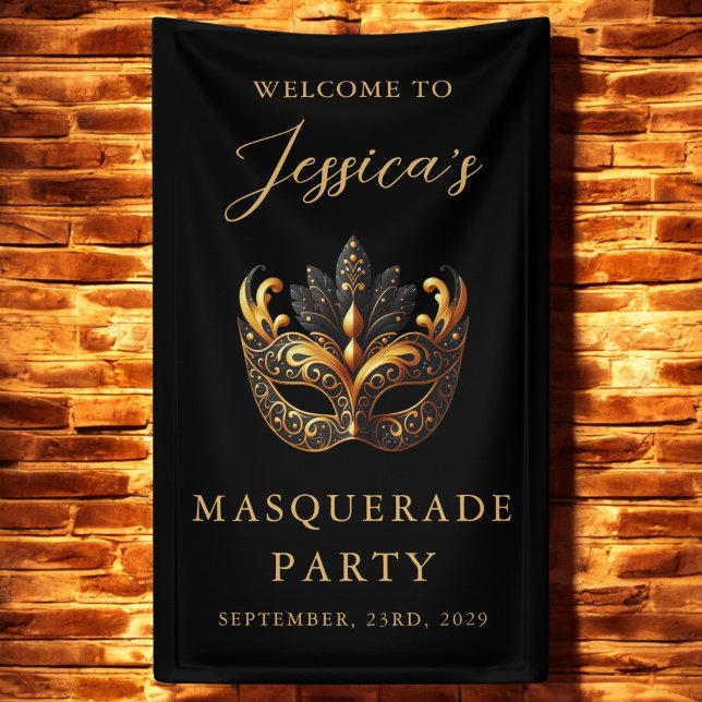 Masquerade Black Gold Birthday Welcome Banner (Creator Uploaded)