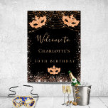 Masquerade black gold glitter birthday party poster<br><div class="desc">For a girly and glamourous 50th (or any age) birthday party. A stylish black background. Decorated with faux gold glitter and masquerade masks.  Personalize and add a name.</div>