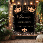 Masquerade black gold glitter birthday party poster<br><div class="desc">For a girly and glamourous 50th (or any age) birthday party. A stylish black background. Decorated with faux gold glitter and masquerade masks.  Personalize and add a name.</div>