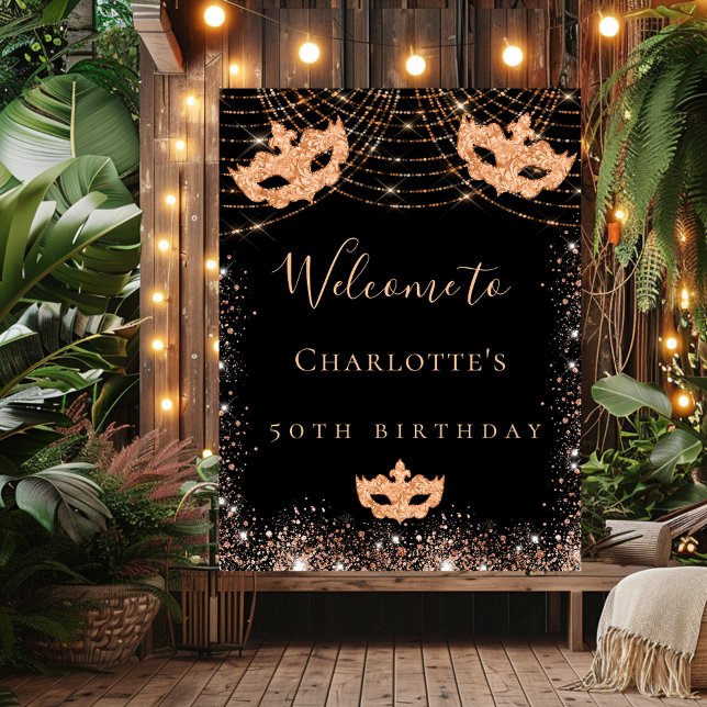 Masquerade black gold glitter birthday party poster (Creator Uploaded)