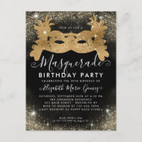Masquerade Black Gold Glitter Dust Birthday Party