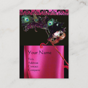 MASQUERADE BLACK PINK FUCHSIA SILK DAMASK CLOTH BUSINESS CARD