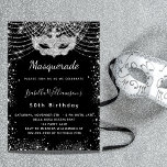 Masquerade black silver luxury birthday party  invitation<br><div class="desc">For an elegant Masquerade,  50th (or any age) birthday.  A black background. Decorated with faux silver glitter and a masquerade mask.  Personalize and add a name,  age and party details. The name is written with a hand lettered style script</div>