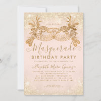 Masquerade Blush Pink Gold Glitter Birthday Party