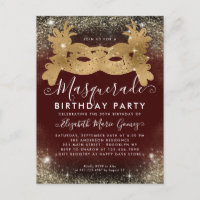 Masquerade Burgundy Gold Glitter Birthday Party