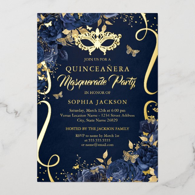 Masquerade Butterfly Royal Navy Quinceanera (Front)