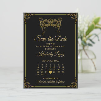 Masquerade Calendar Save the Date Quinceañera Invitation