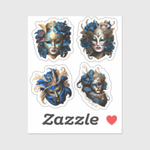 Masquerade carnival face masks blue gold Venetian 