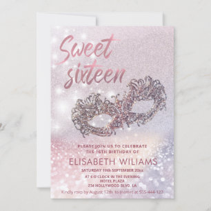 Masquerade charming sparkling glittery ombre invitation