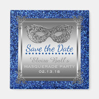 Masquerade Costume Party Blue Silver Save the Date
