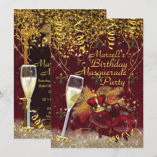 Masquerade de Hommes Mardi Gras Invitation de fête (Devant / Derrière)