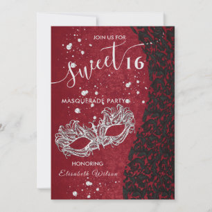 Masquerade diamond damask red sweet 16 invitation