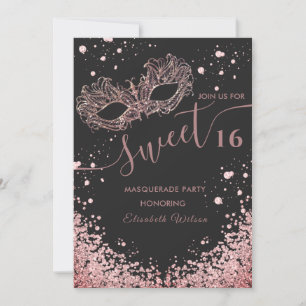 Masquerade diamond luxury rose gold sweet 16 Inv Invitation