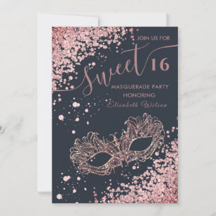 Masquerade diamond luxury rose gold sweet 16 Inv Invitation