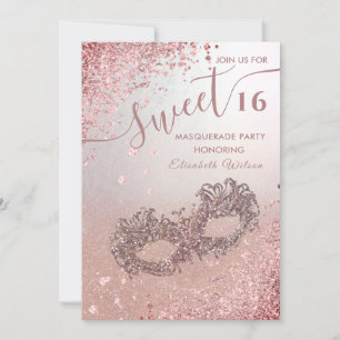 Masquerade diamond luxury rose gold sweet 16 Invitation