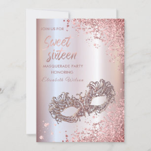 Masquerade diamond luxury rose gold sweet 16 Invitation