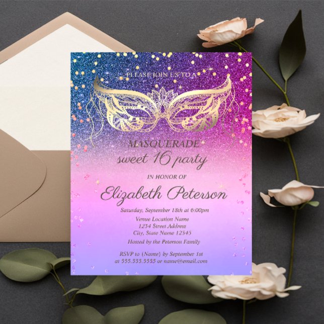 Masquerade  Diamonds Glitter Colourful Sweet 16  Invitation Postcard (Creator Uploaded)