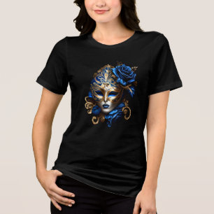 Masquerade eye mask blue gold feathers venetian Tri-Blend shirt
