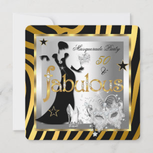 Masquerade Fabulous 50 Zebra Gold Silver Black 2 Invitation