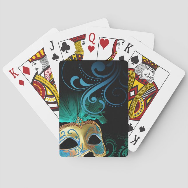 Masquerade Flourish Verdigris turquoise | gold Playing Cards (Back)