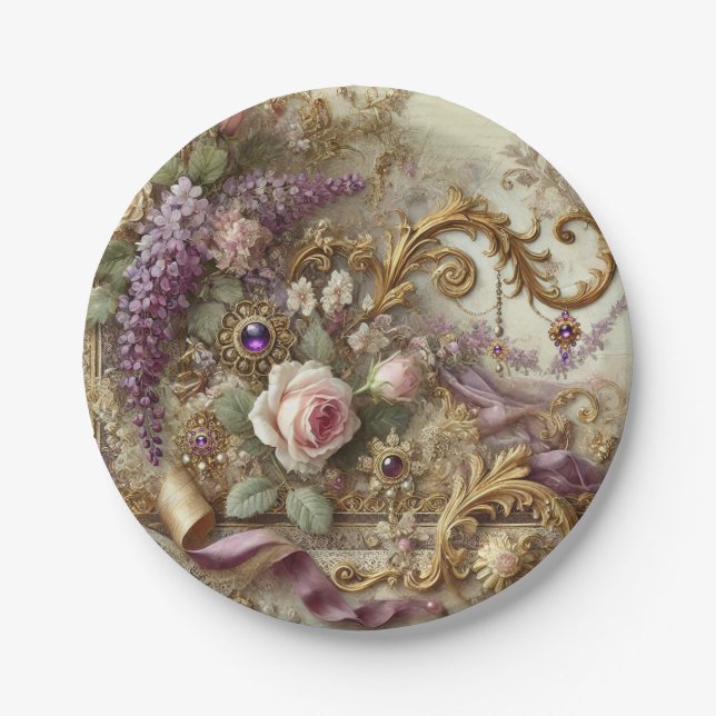 Masquerade Garden Romance | BellaVille Bridal Paper Plate (Front)