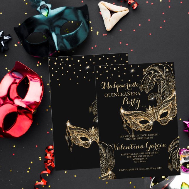 Masquerade glitter quinceanera mask invite (Creator Uploaded)
