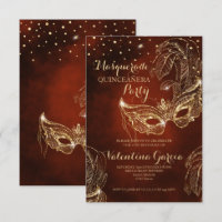 Masquerade glitter quinceanera mask invite red
