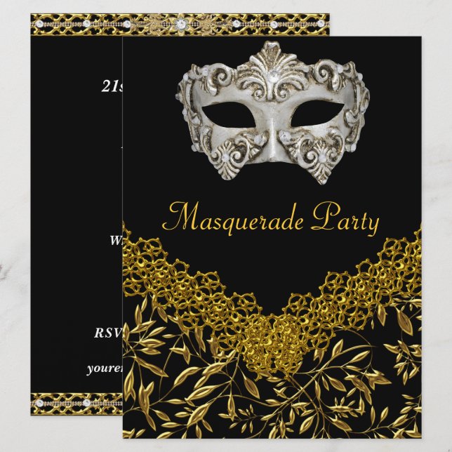Masquerade Gold Black Hot Glamour Birthday Party Invitation (Front/Back)