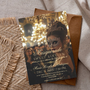 Masquerade gold chic Quinceanera Photo Invitation