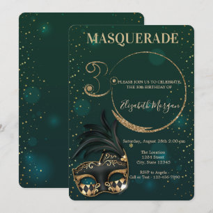 Masquerade Gold Glitter Green 30th Birthday   Invitation