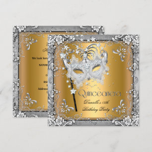 Masquerade Gold Silver Quinceanera 15th Party Invitation